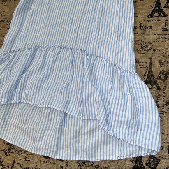 Saks Fifth Avenue 100% Linen Blue White 3/4 Sleeve Off Shoulder Maxi Dress - Picture 3 of 16